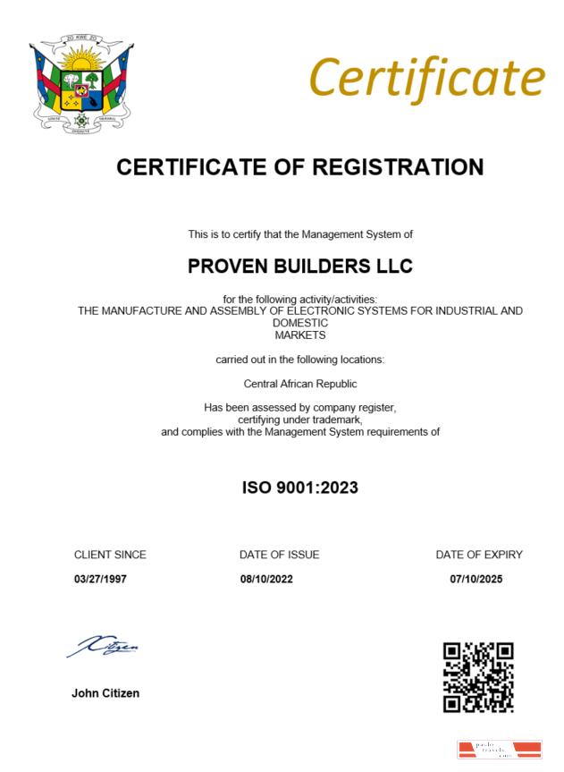 Central African Republic certificate of registration Word and PDF template